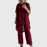 Glaucia | Traje con pantalones palazzo drapeados
