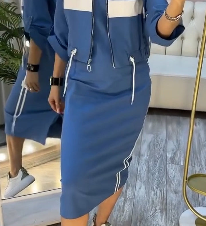 Feyra | Conjunto Casual y Elegante con Vestido de Cuello Redondo y Chaqueta para Mujer