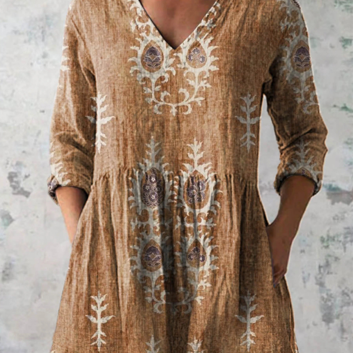 Daiana | Camisa de Cuello en V Larga Vintage