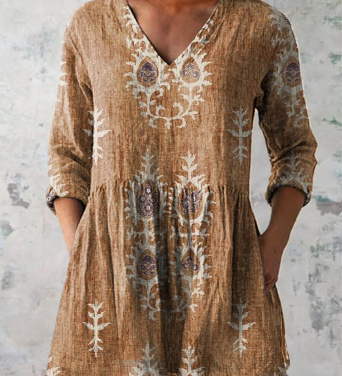 Daiana | Camisa de Cuello en V Larga Vintage