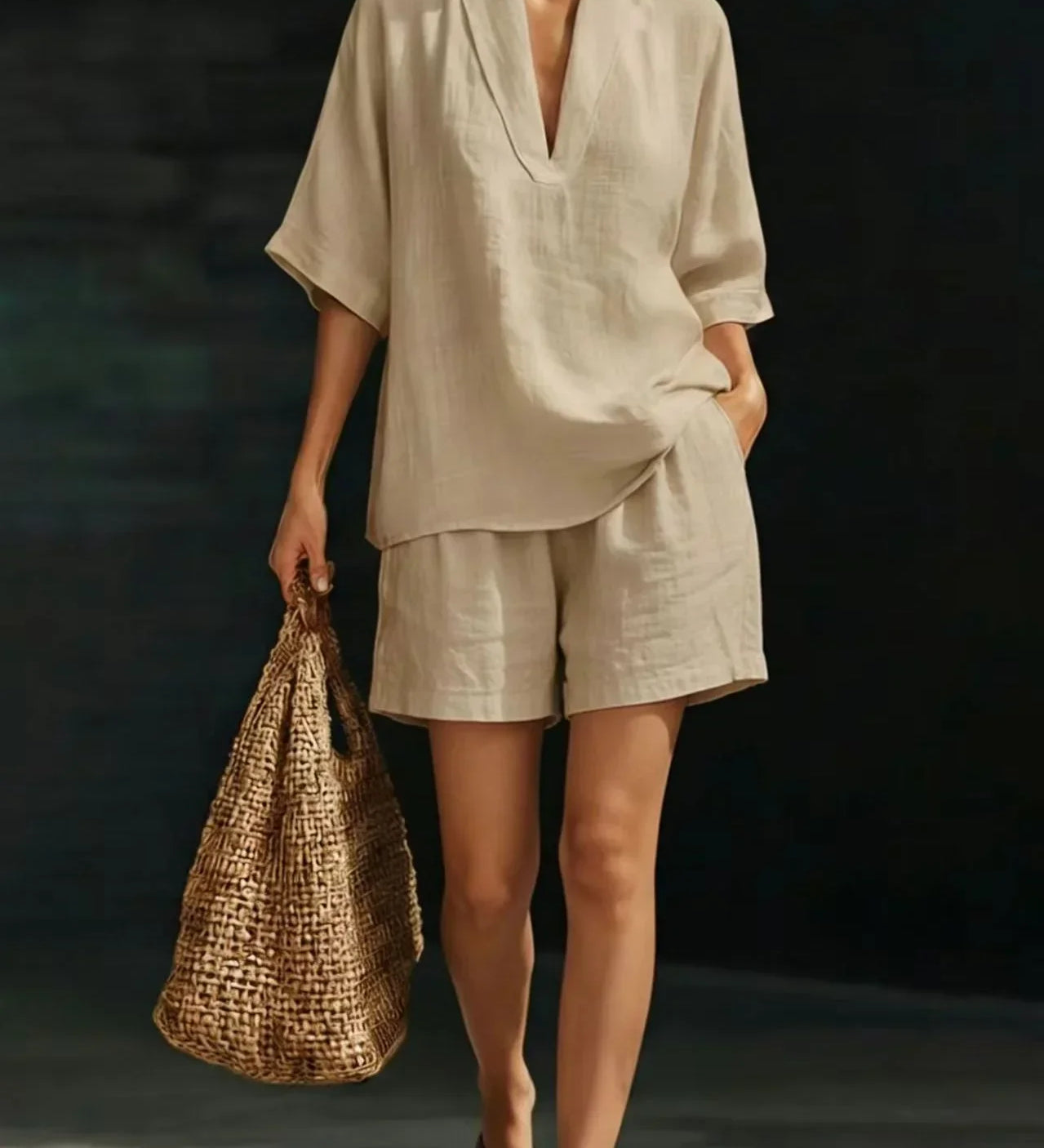 Clotilda | Conjunto de Top de Casual con Escote en V y Pantalones Cortos