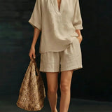 Clotilda | Conjunto de Top de Casual con Escote en V y Pantalones Cortos
