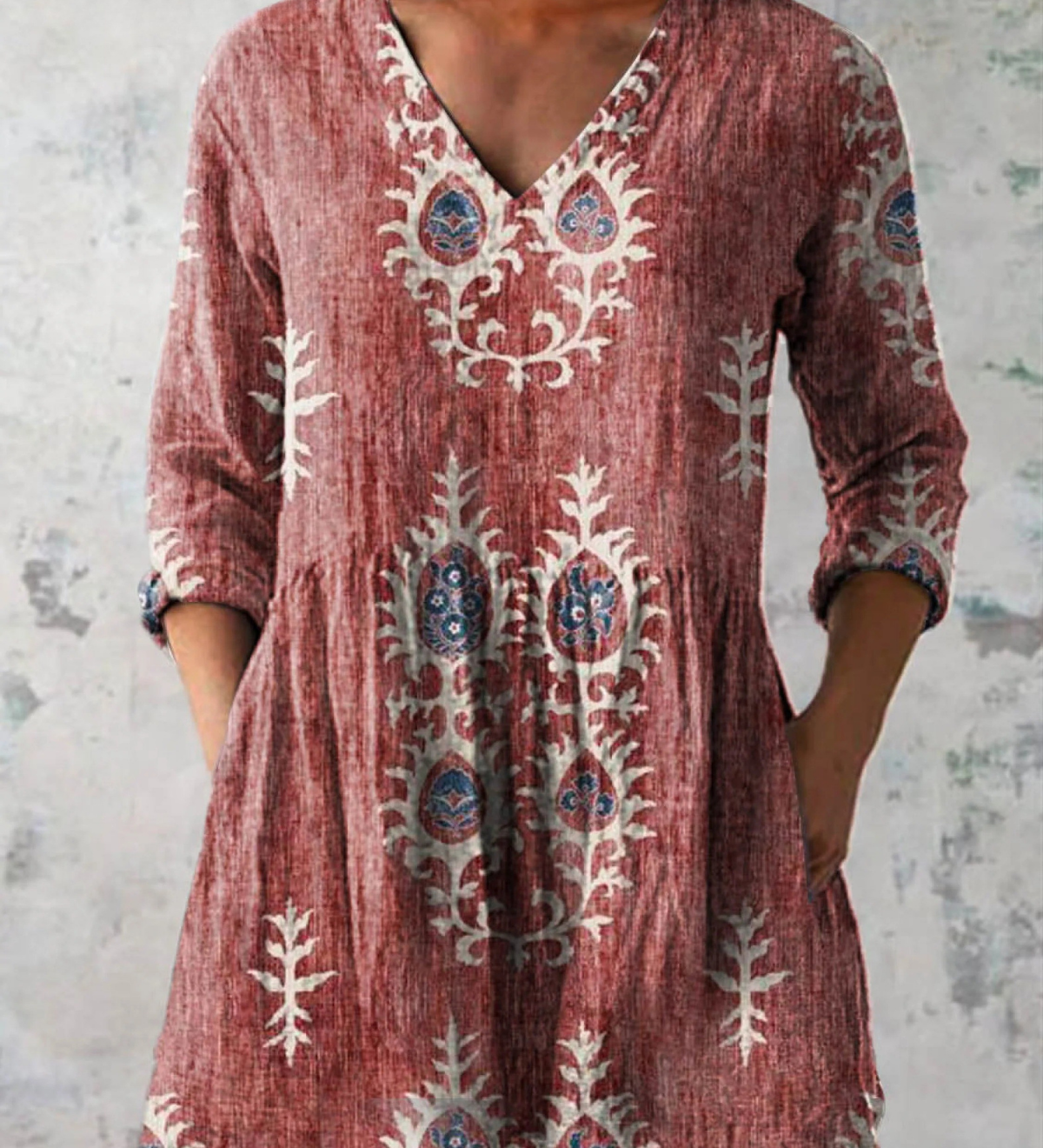 Daiana | Camisa de Cuello en V Larga Vintage
