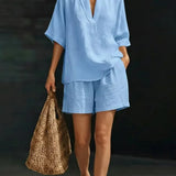 Clotilda | Conjunto de Top de Casual con Escote en V y Pantalones Cortos