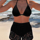 Adelina | Elegante conjunto de bikini de encaje en color sólido