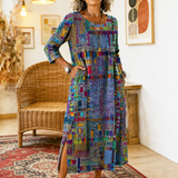 Dionísia | Vestido Denim con Patchwork Étnico