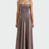 Vistzslava | Vestido maxi satinado elegante para mujer con finos tirantes