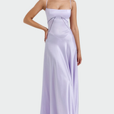 Vistzslava | Vestido maxi satinado elegante para mujer con finos tirantes