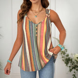 Carissa | Camiseta sin mangas a rayas multicolores con cuello en V