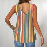 Carissa | Camiseta sin mangas a rayas multicolores con cuello en V