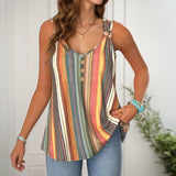 Carissa | Camiseta sin mangas a rayas multicolores con cuello en V