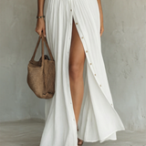 Robe Maxi Larga con Cuello Tipo Blazer y Mangas Largas de Lino para Mujer