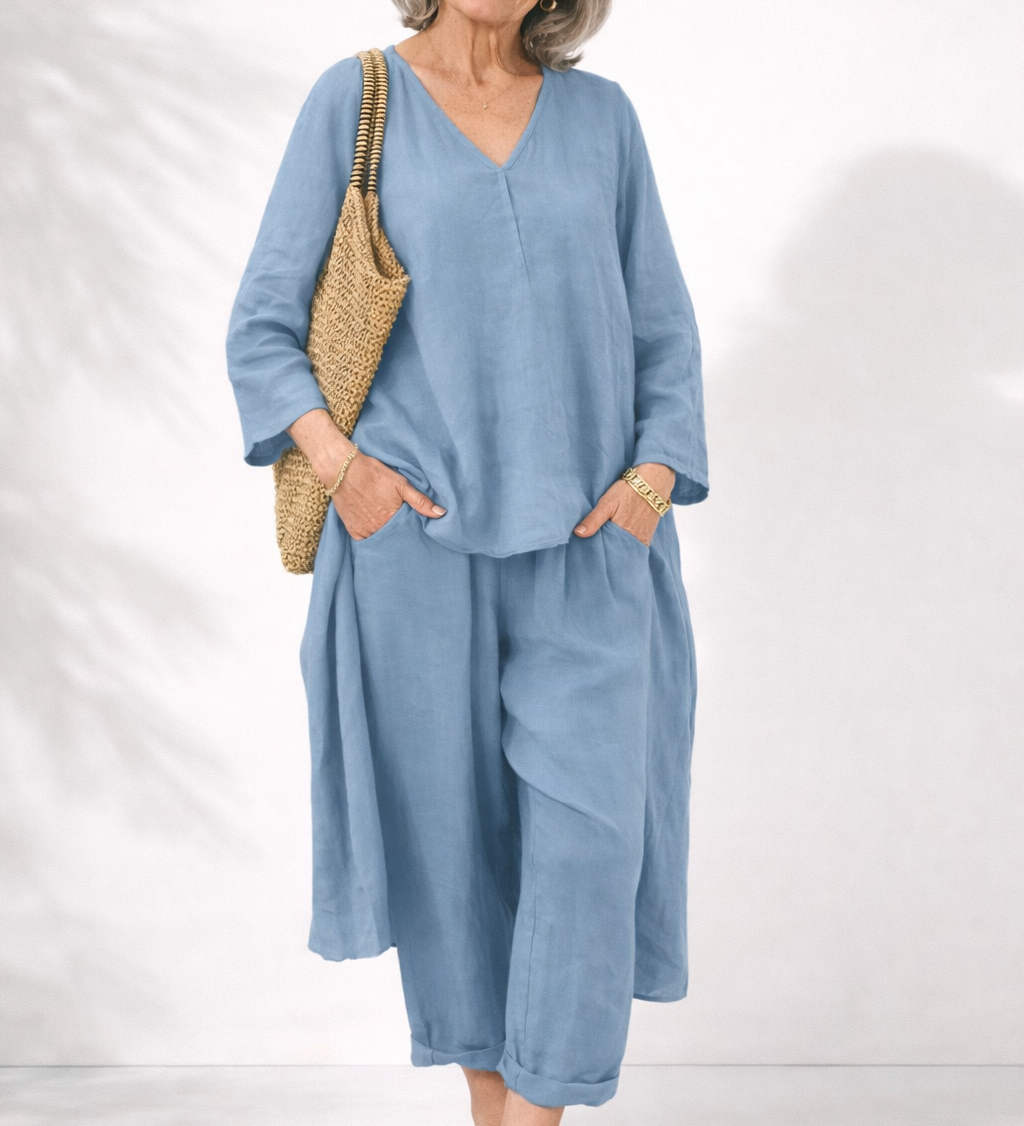 Adriena | Conjunto Elegante de Dos Piezas con Escote en V