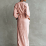 Vestido Maxi Minimalista Rosa con escote en V de lino mezclado para Mujer