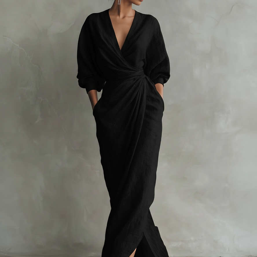 Rosalie | Vestido maxi minimalista rosa con escote en V