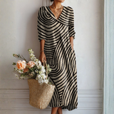 Jimena | Vestido Midi Boho de Lino Estampado Mujer Escote V