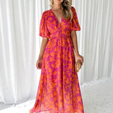 Asun | Vestido midi floral con mangas abullonadas para mujer