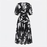 Noa | Vestido Midi Estampado Mujer Escote en V Manga 3/4 Cintura Fruncida