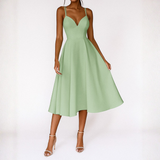Nieve | Vestido Midi de Tirantes para Invitadas de Boda | Escote V | Falda con Vuelo