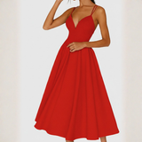 Nieve | Vestido Midi de Tirantes para Invitadas de Boda | Escote V | Falda con Vuelo