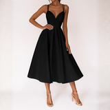 Nieve | Vestido Midi de Tirantes para Invitadas de Boda | Escote V | Falda con Vuelo