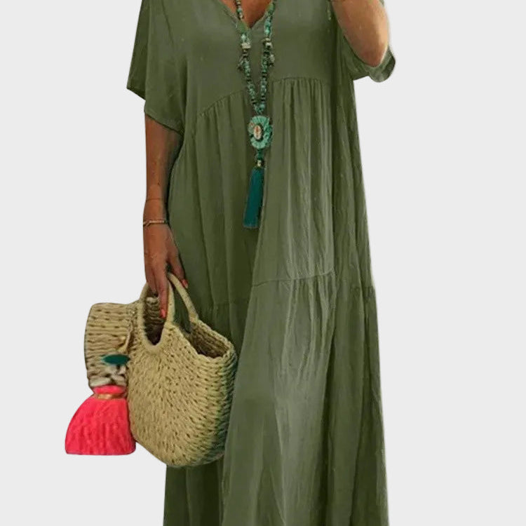 Linnea | Vestido maxi suave con volantes y escote en V