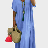 Linnea | Vestido maxi suave con volantes y escote en V