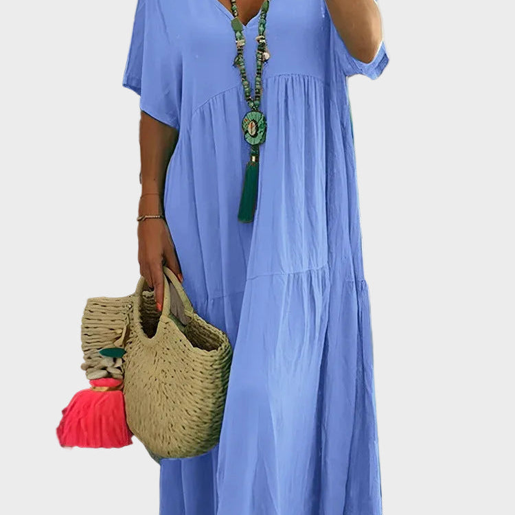 Linnea | Vestido maxi suave con volantes y escote en V