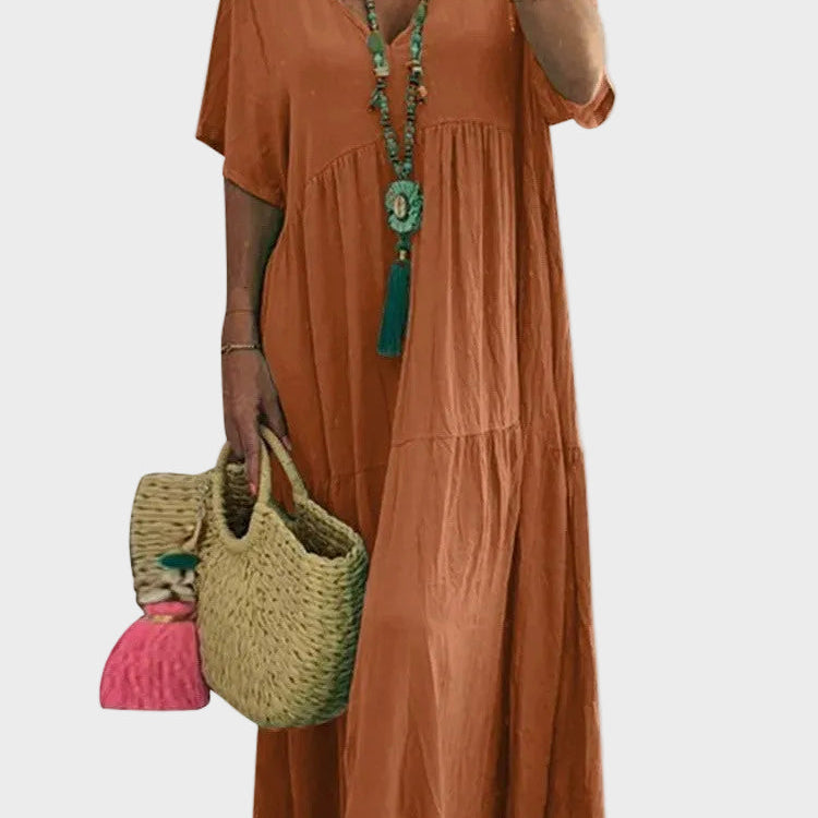 Linnea | Vestido maxi suave con volantes y escote en V