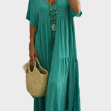 Linnea | Vestido maxi suave con volantes y escote en V