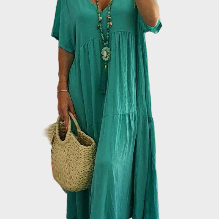 Linnea | Vestido maxi suave con volantes y escote en V