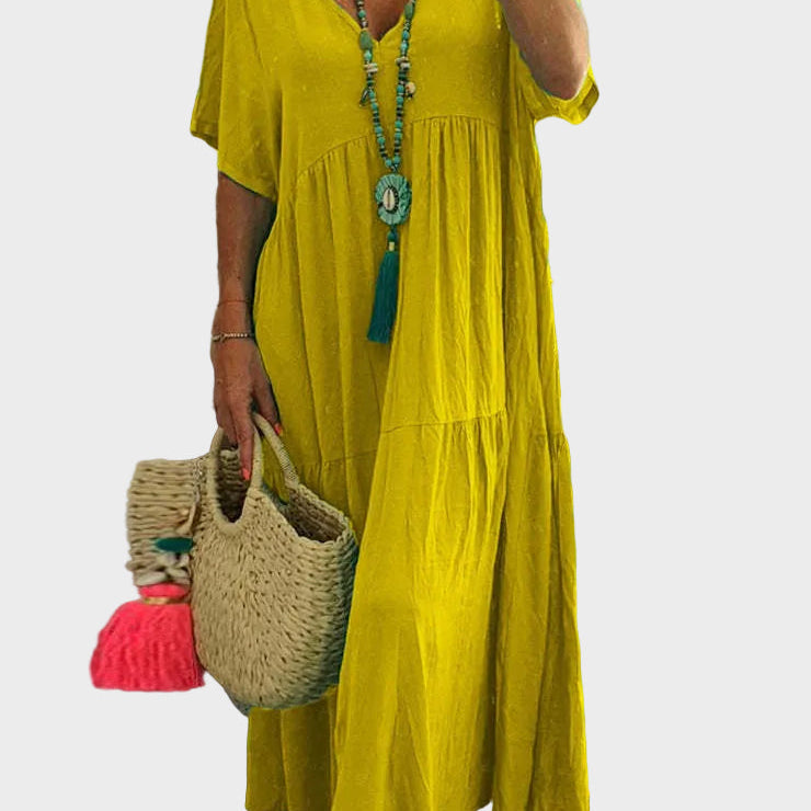 Linnea | Vestido maxi suave con volantes y escote en V