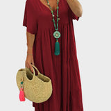 Linnea | Vestido maxi suave con volantes y escote en V