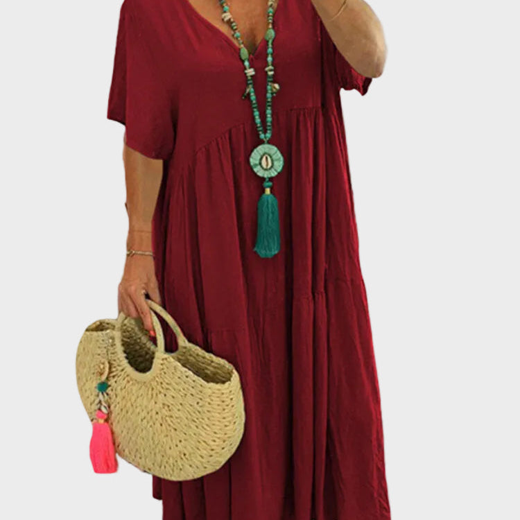 Linnea | Vestido maxi suave con volantes y escote en V