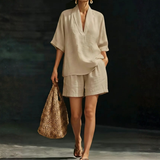 Clotilda | Conjunto de Top de Casual con Escote en V y Pantalones Cortos