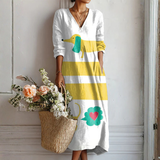 Jimena | Vestido Midi Boho de Lino Estampado Mujer Escote V