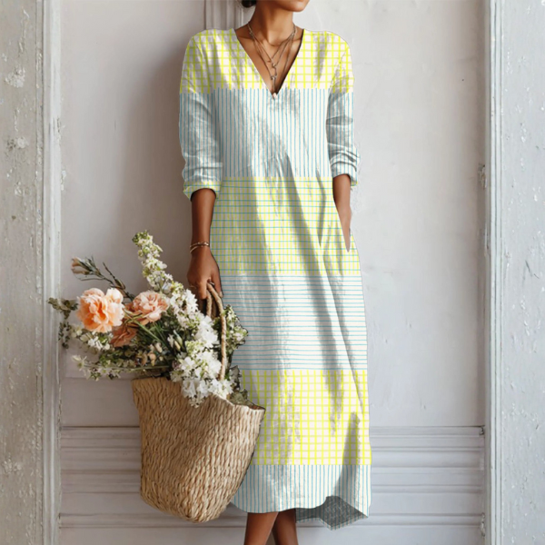 Jimena | Vestido Midi Boho de Lino Estampado Mujer Escote V