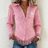 Caterina | Blusa de Ante con Botones y Flecos