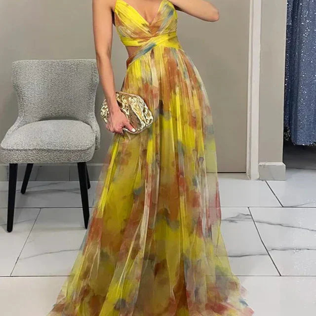 Gundisalva | Vestido maxi elegante para mujer con estampado floral primaveral