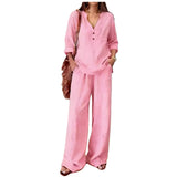 Sebastiana | Conjunto de Pantalón Estilo Verano de Algodón y Lino con Cuello V