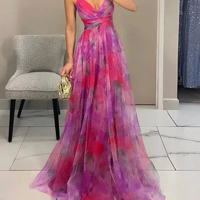 Gundisalva | Vestido maxi elegante para mujer con estampado floral primaveral