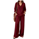 Sebastiana | Conjunto de Pantalón Estilo Verano de Algodón y Lino con Cuello V
