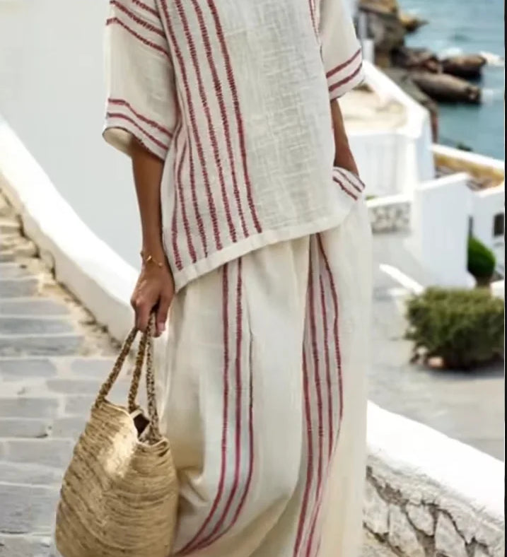 Teodora | Conjunto de Pantalón Estilo Rayas Algodón