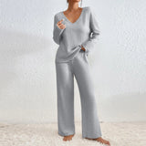 Zavelli | Conjunto completo de dos piezas con pantalones y top con escote en V