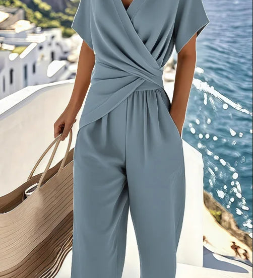 Socorro | Conjunto de Pantalón Estilo Irregular de Verano en Color Sólido