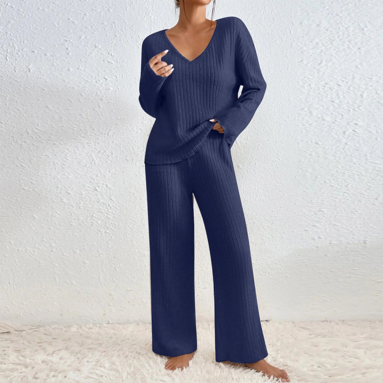 Zavelli | Conjunto completo de dos piezas con pantalones y top con escote en V