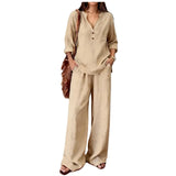 Sebastiana | Conjunto de Pantalón Estilo Verano de Algodón y Lino con Cuello V