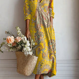 Jimena | Vestido Midi Boho de Lino Estampado Mujer Escote V