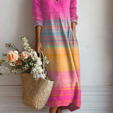 Jimena | Vestido Midi Boho de Lino Estampado Mujer Escote V