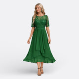 Cristela | Vestido Azul Marino con Encaje y Manga Corta